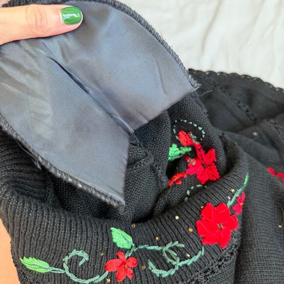 Vintage Arriviste Black, Holiday Embroidered, Cardigan- M - Picture 9 of 9